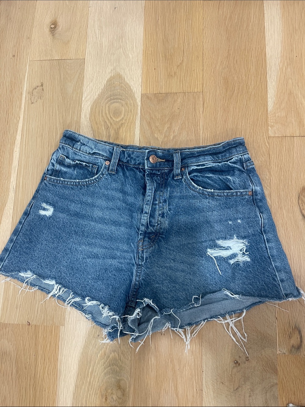 wild fable Distressed Dark Blue High-Rise Denim Shorts